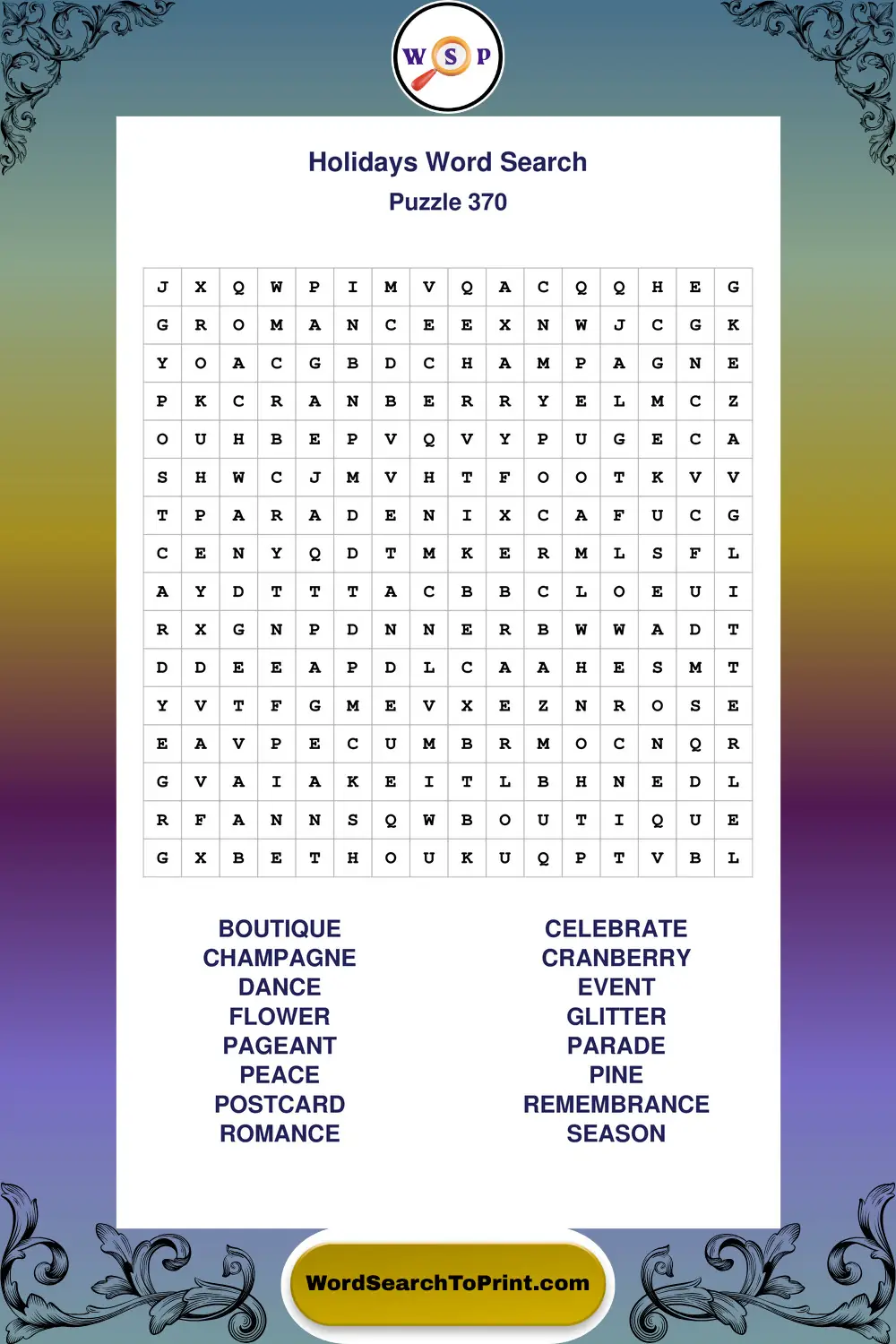 Holidays Word Search Puzzle 370