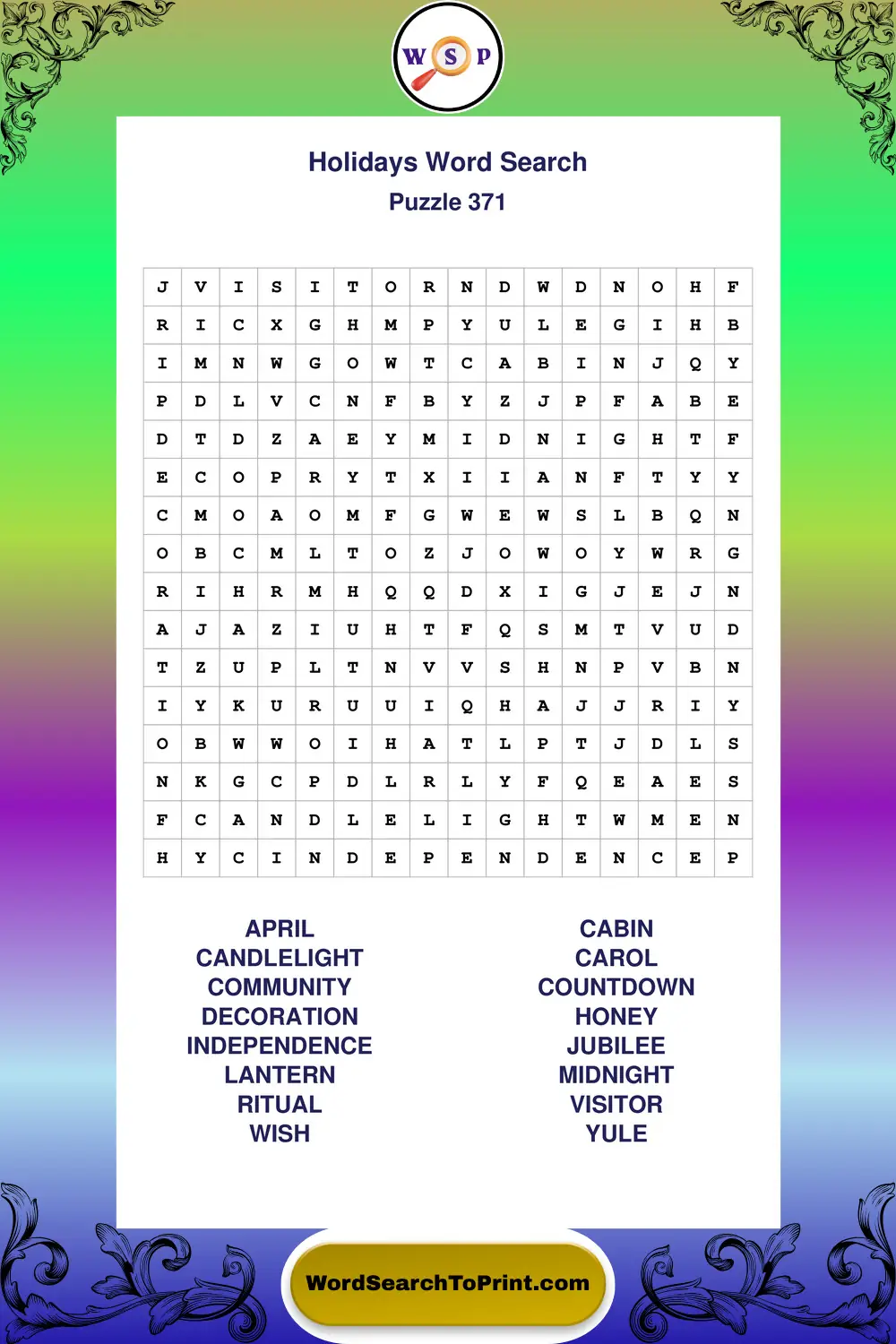 Holidays Word Search Puzzle 371
