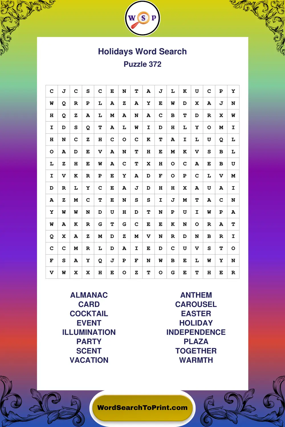 Holidays Word Search Puzzle 372