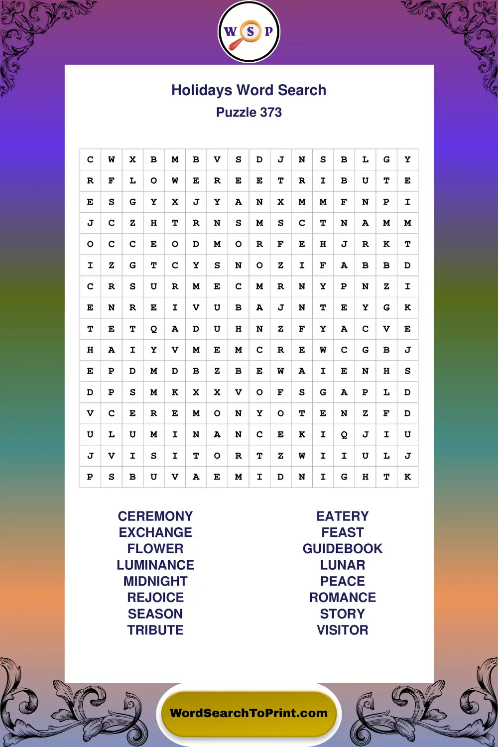 Holidays Word Search Puzzle 373