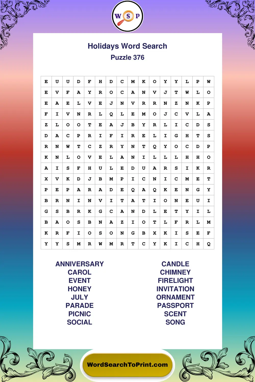 Holidays Word Search Puzzle 376