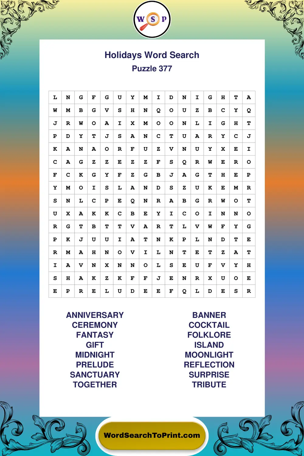 Holidays Word Search Puzzle 377
