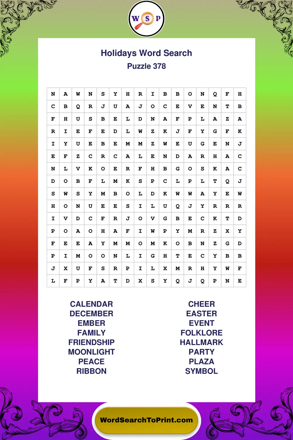 Holidays Word Search Puzzle 378