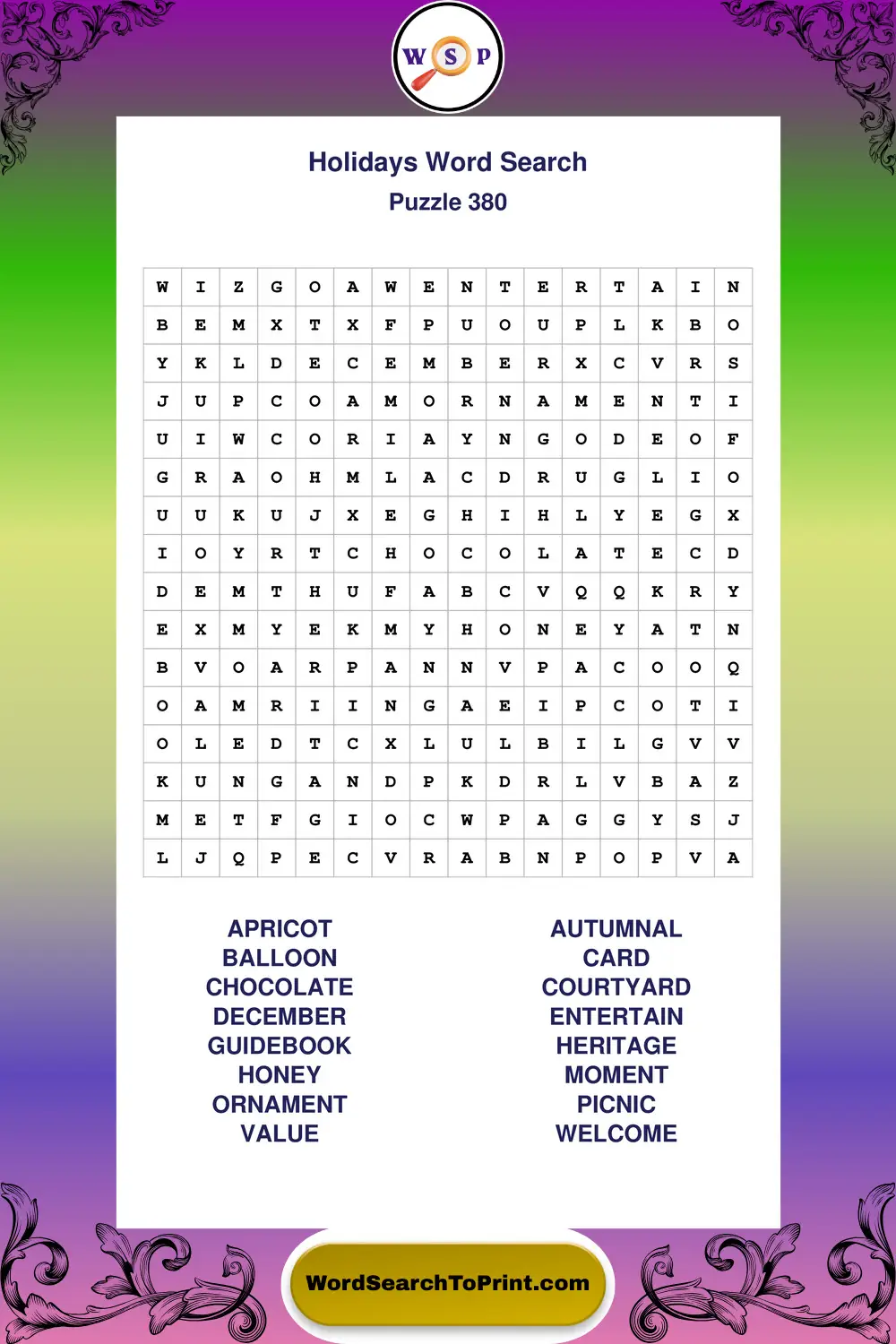 Holidays Word Search Puzzle 380