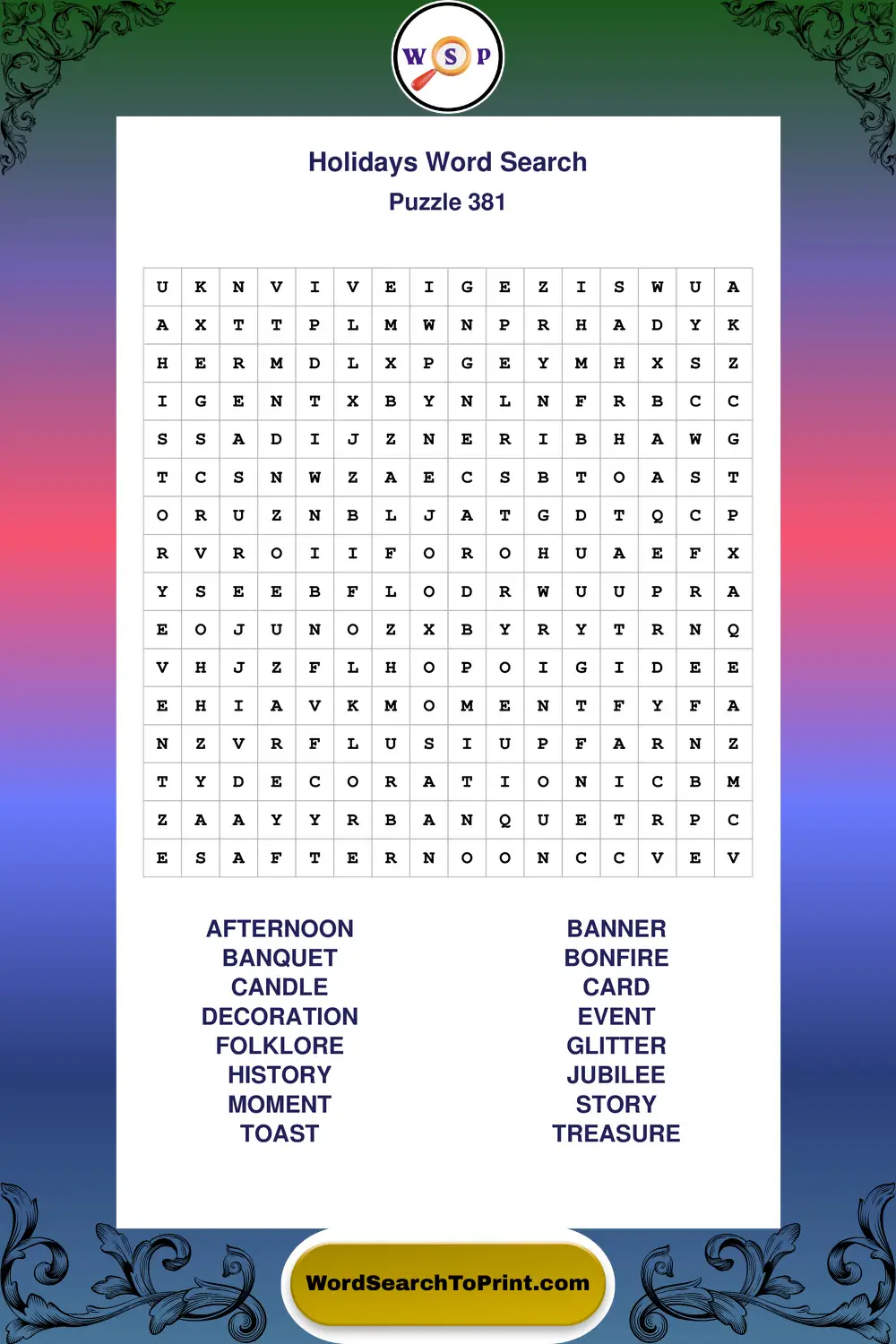 Holidays Word Search Puzzle 381