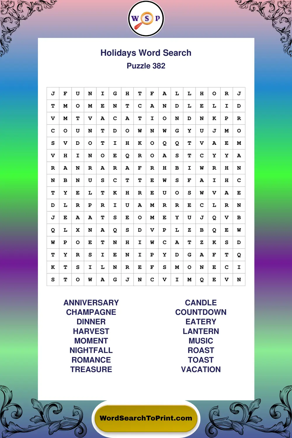 Holidays Word Search Puzzle 382