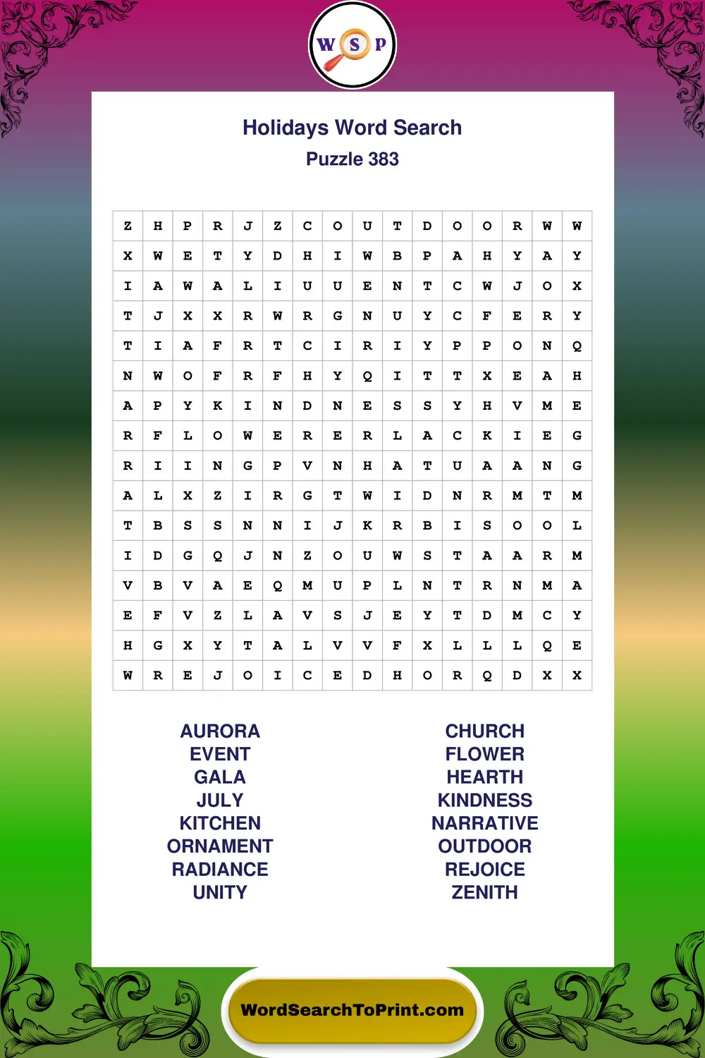 Holidays Word Search Puzzle 383
