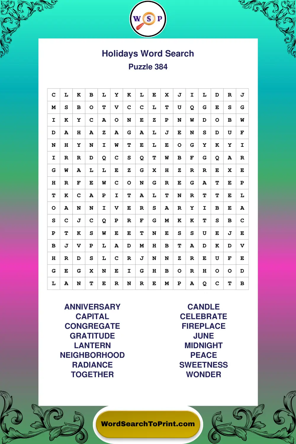 Holidays Word Search Puzzle 384