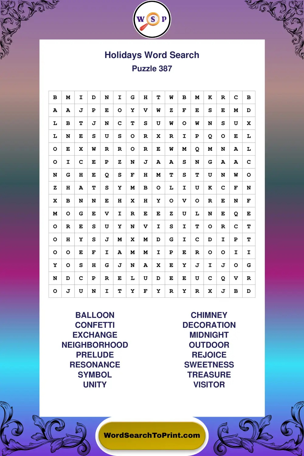 Holidays Word Search Puzzle 387