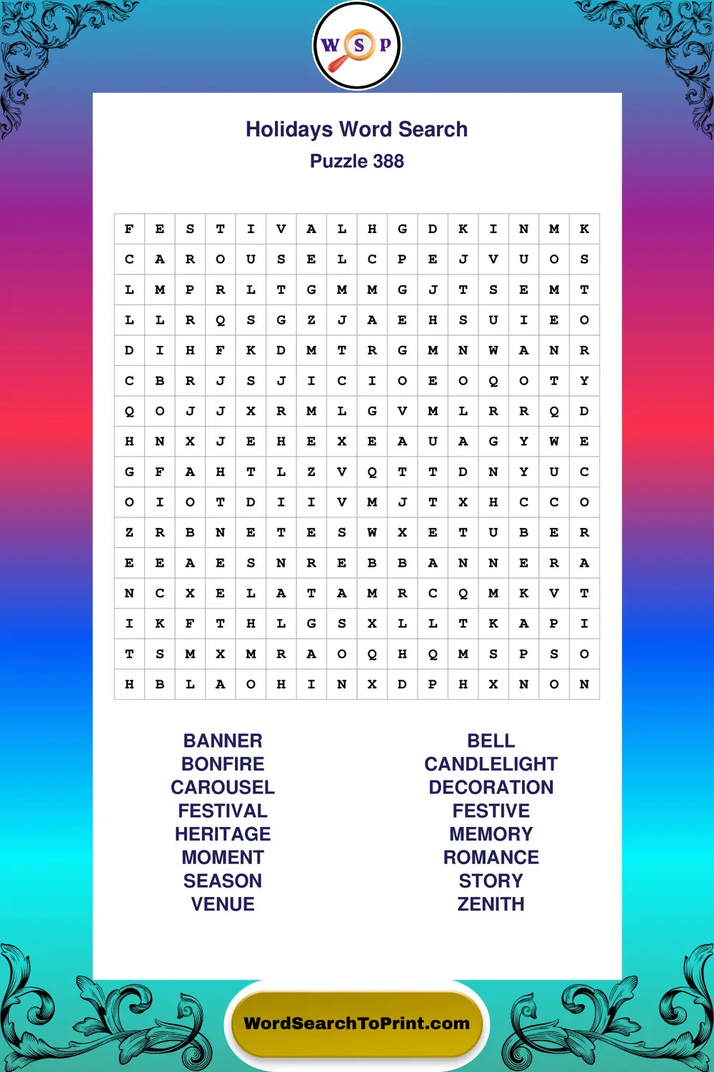 Holidays Word Search Puzzle 388