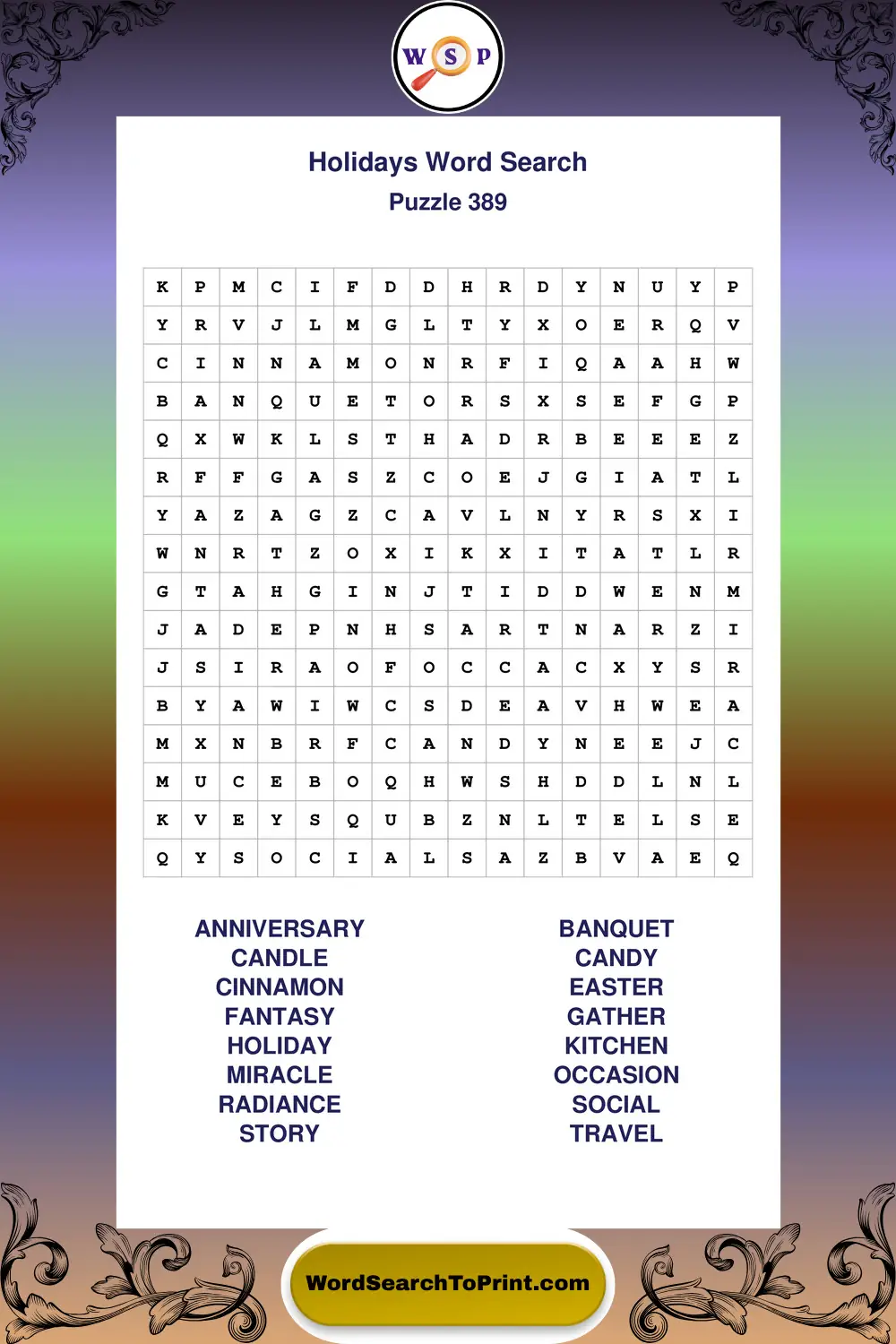 Holidays Word Search Puzzle 389