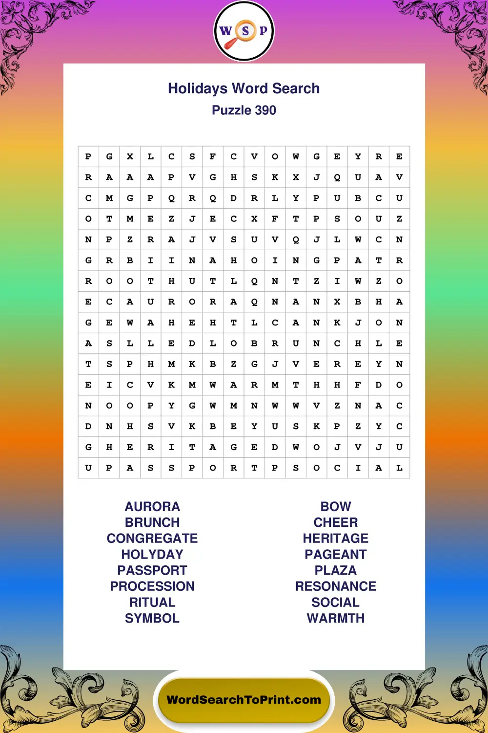Holidays Word Search Puzzle 390