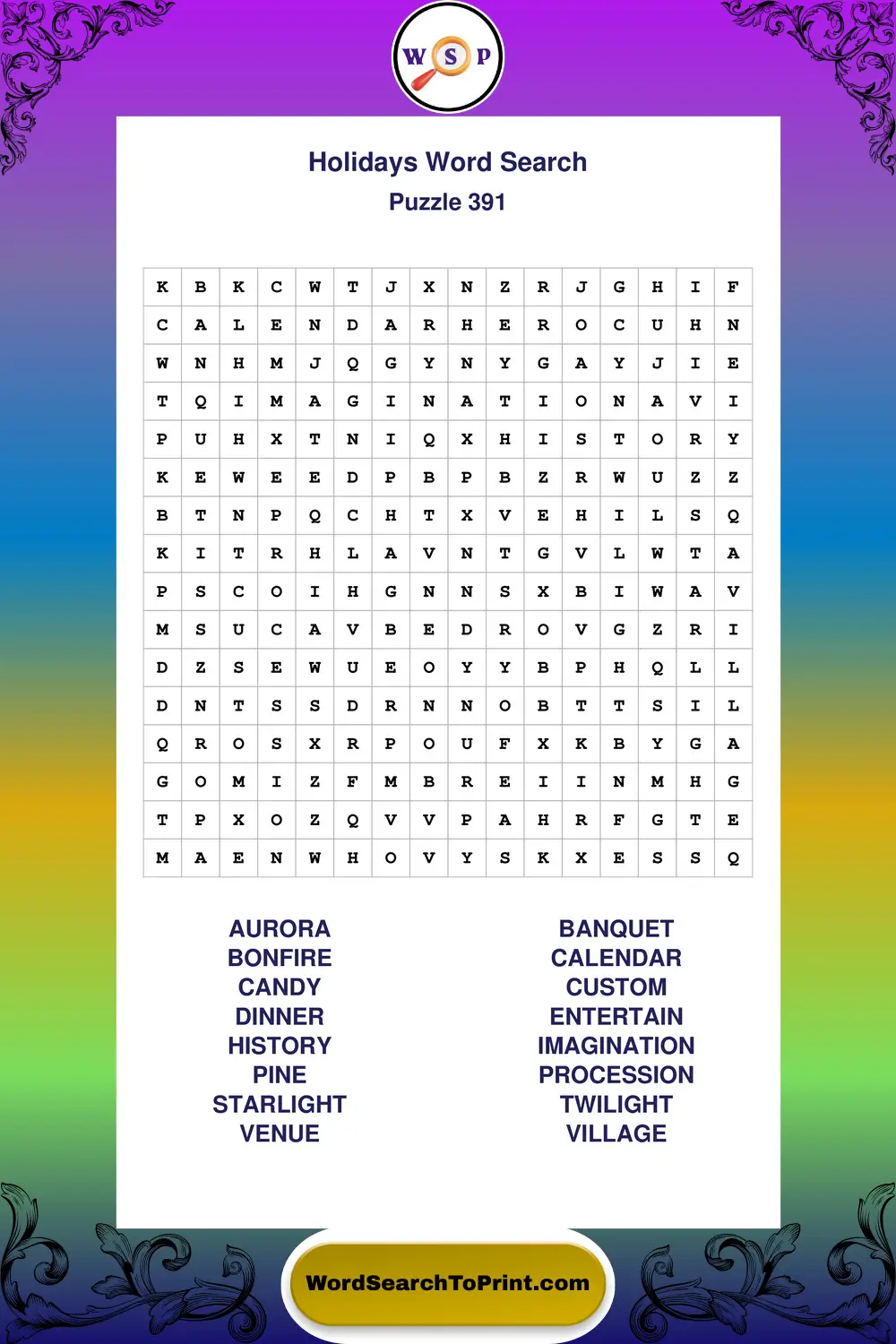 Holidays Word Search Puzzle 391