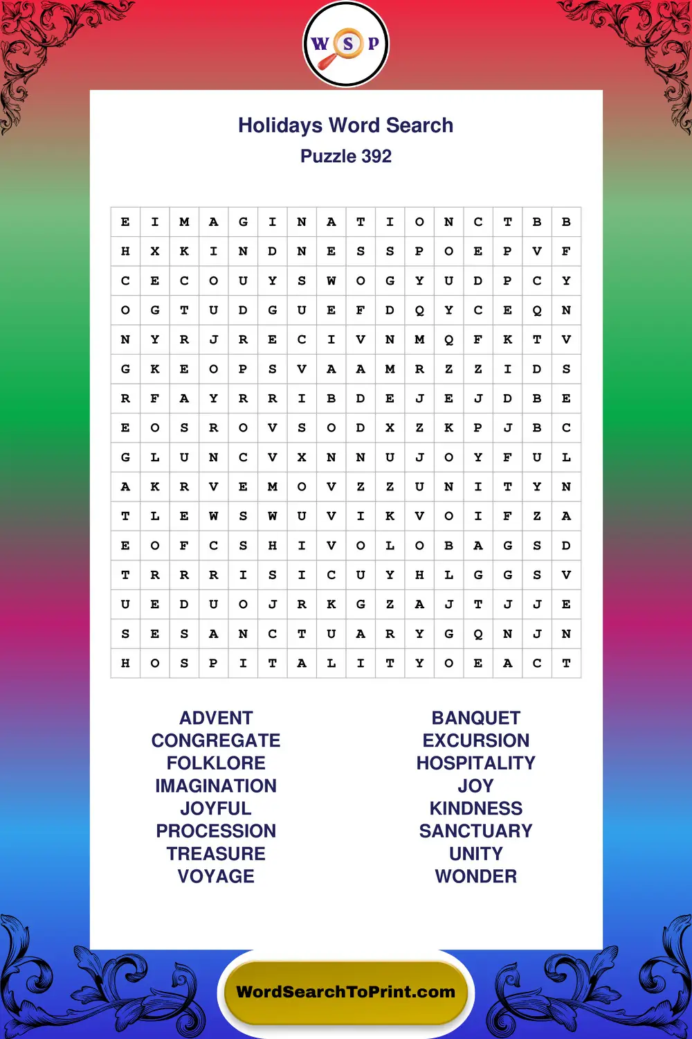 Holidays Word Search Puzzle 392