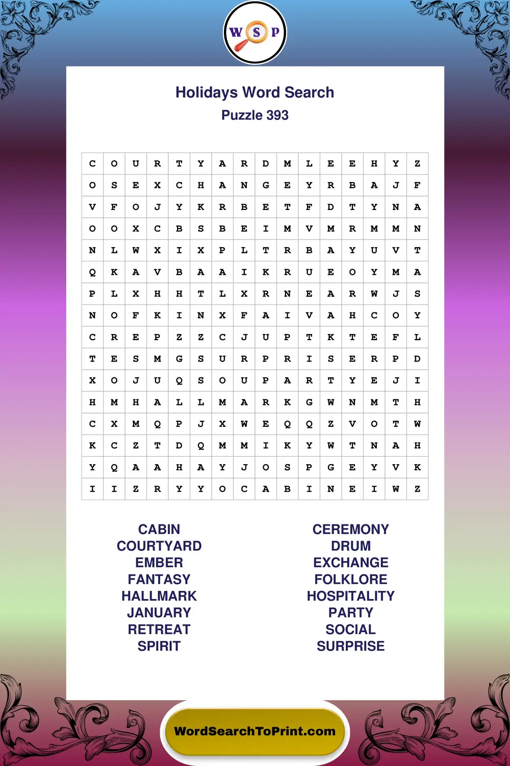 Holidays Word Search Puzzle 393