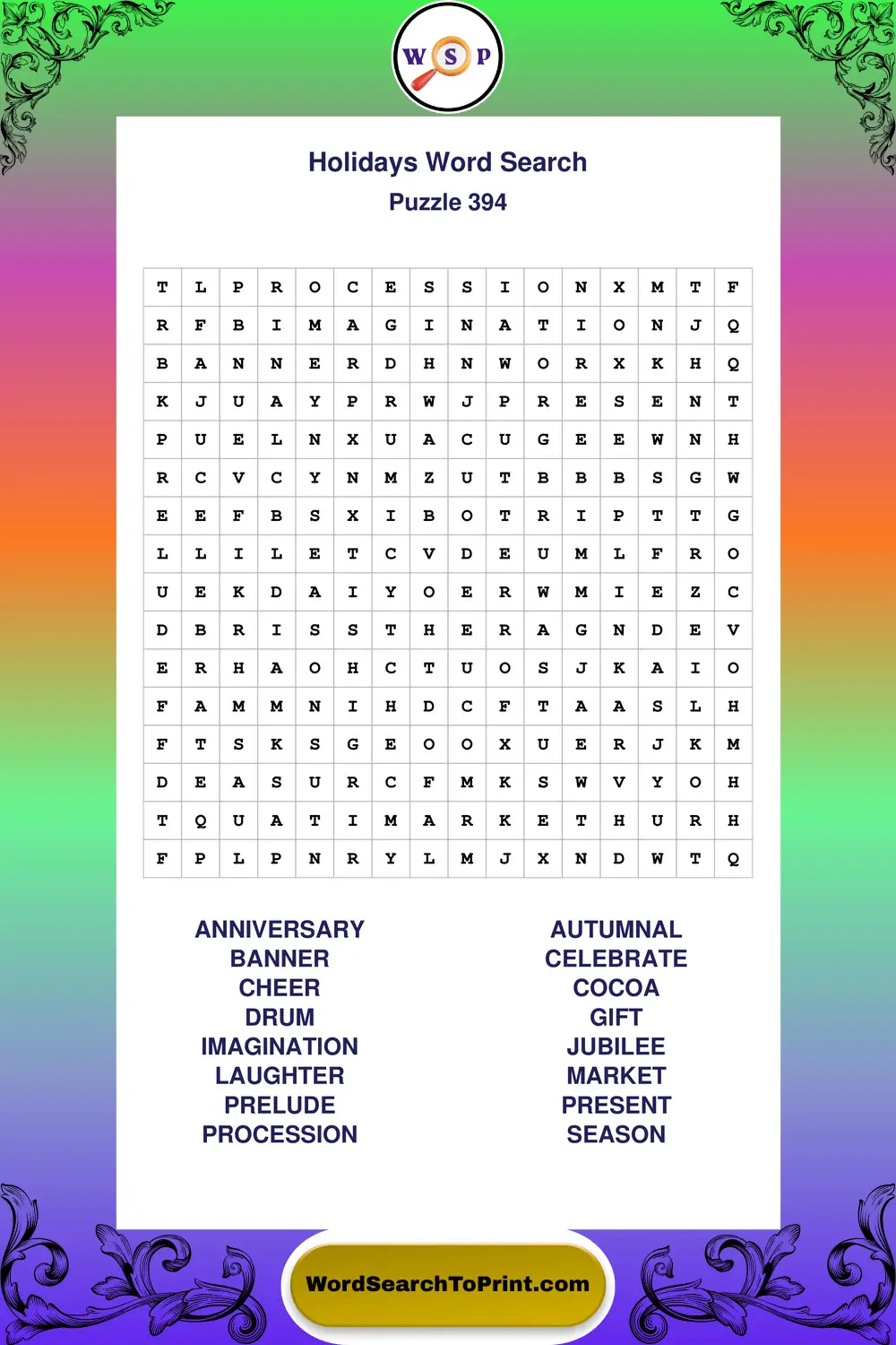 Holidays Word Search Puzzle 394