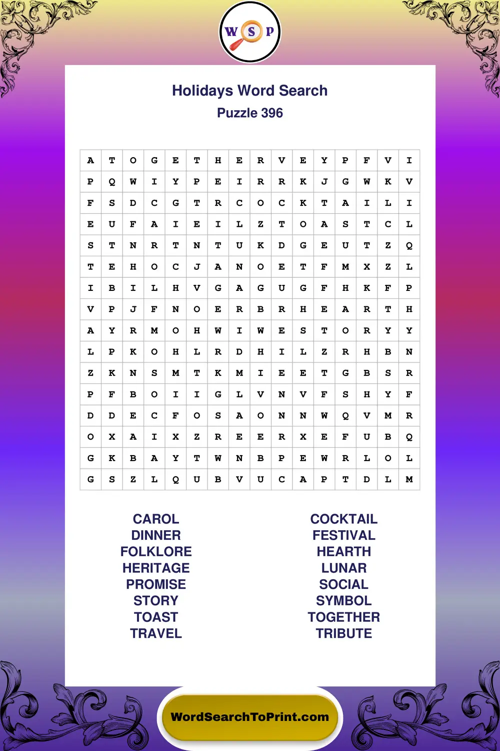 Holidays Word Search Puzzle 396