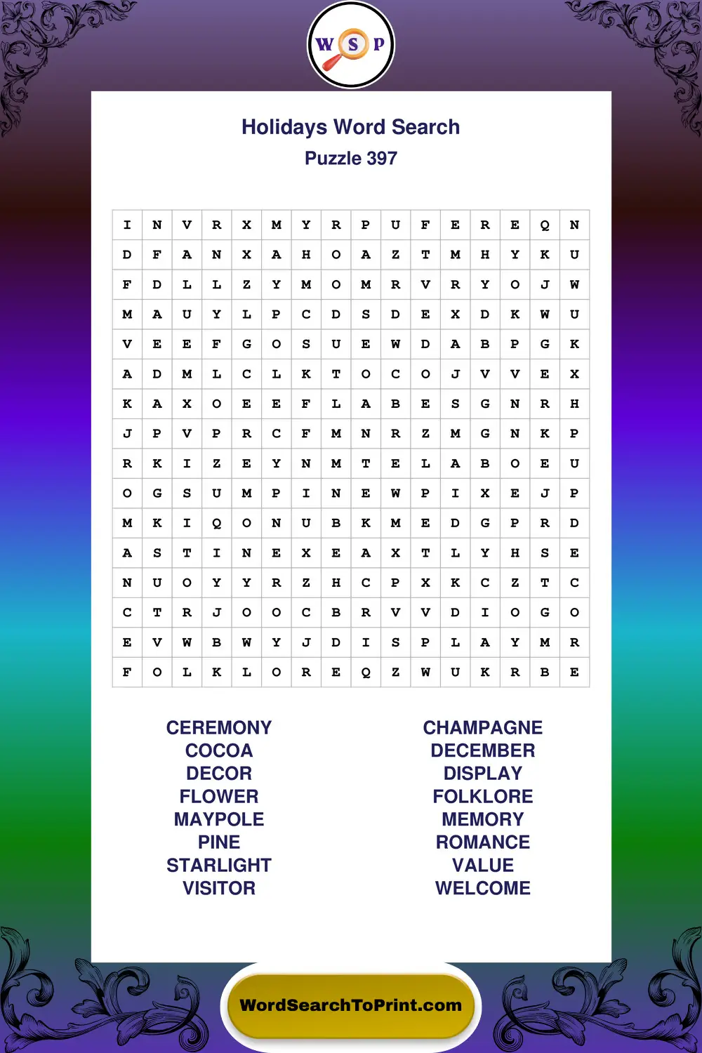 Holidays Word Search Puzzle 397