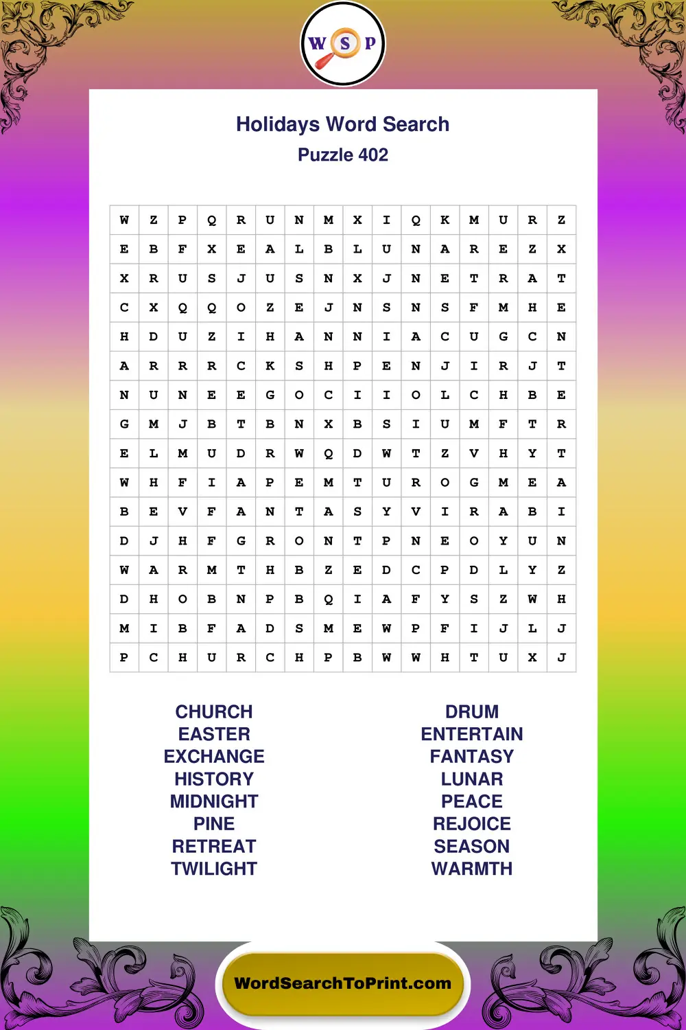 Holidays Word Search Puzzle 402