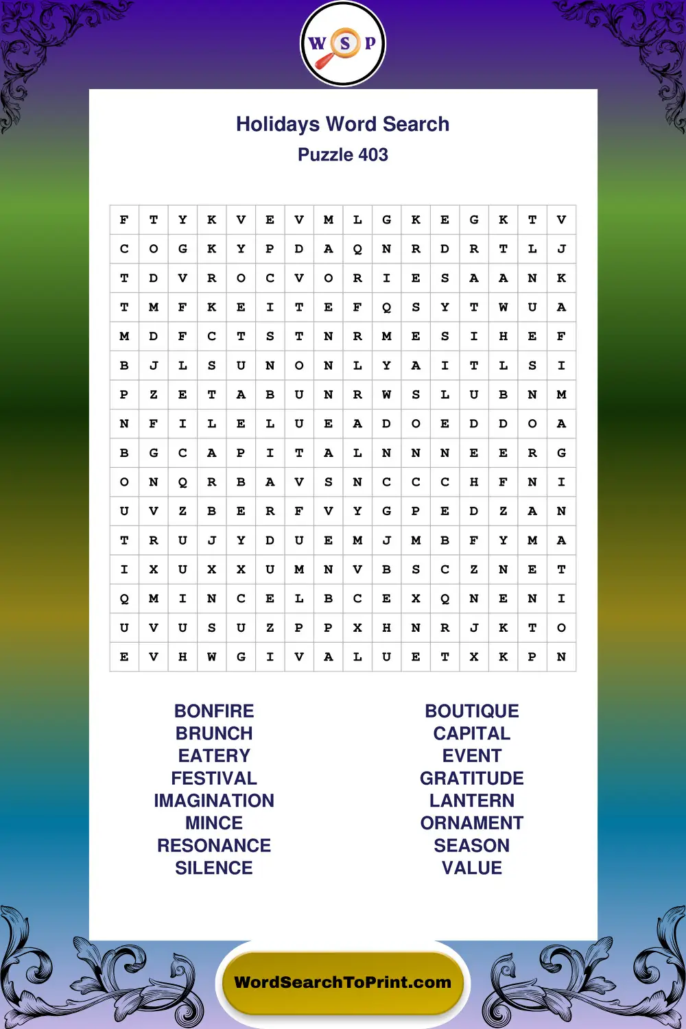 Holidays Word Search Puzzle 403