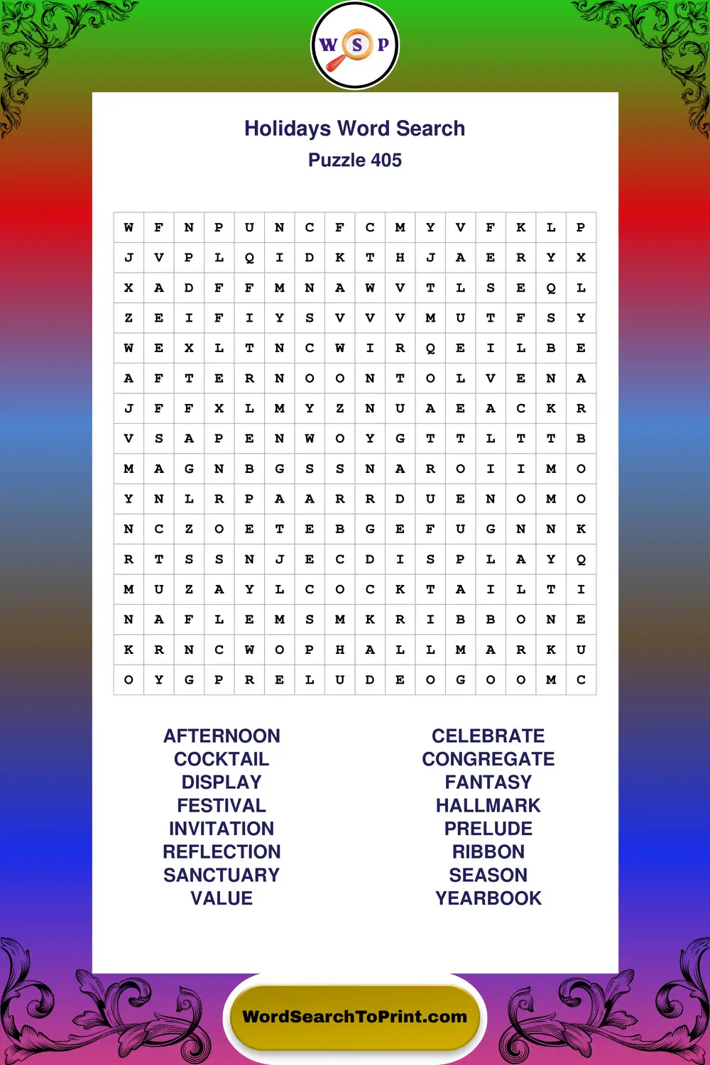 Holidays Word Search Puzzle 405