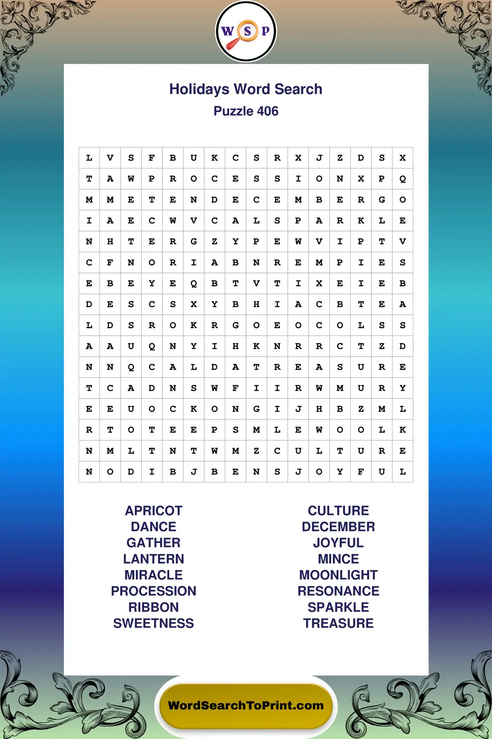 Holidays Word Search Puzzle 406
