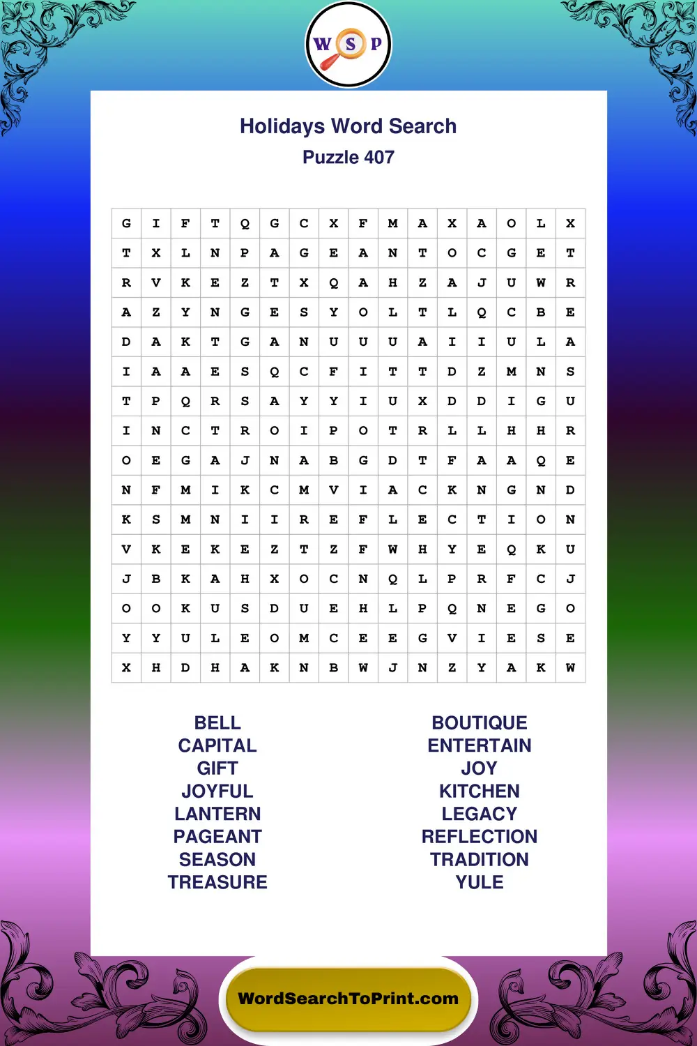 Holidays Word Search Puzzle 407