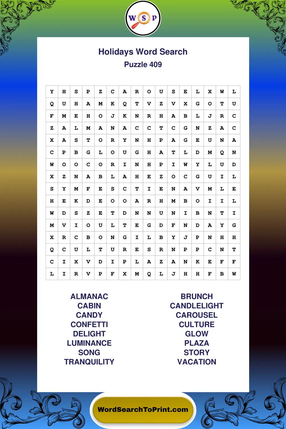 Holidays Word Search Puzzle 409