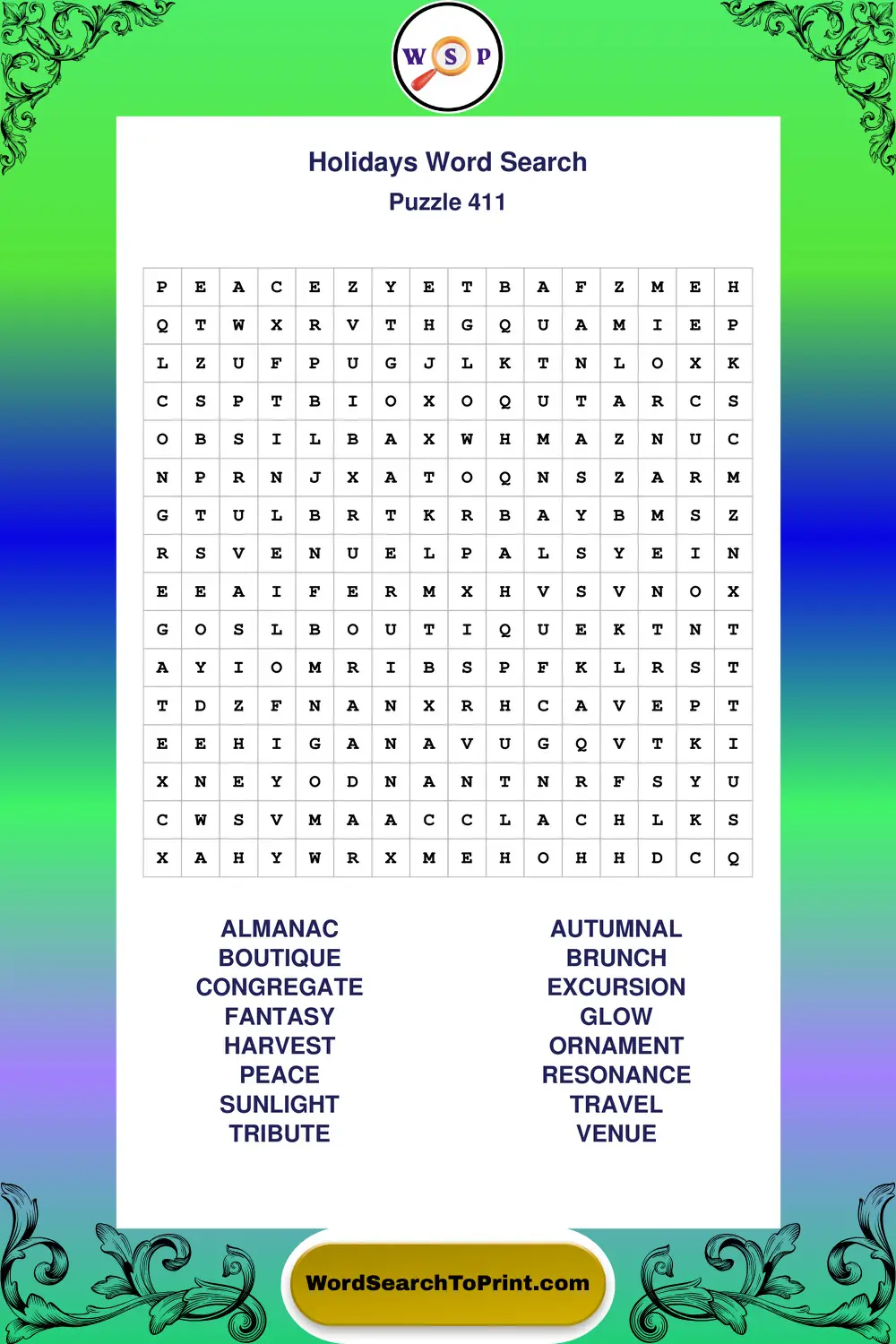 Holidays Word Search Puzzle 411