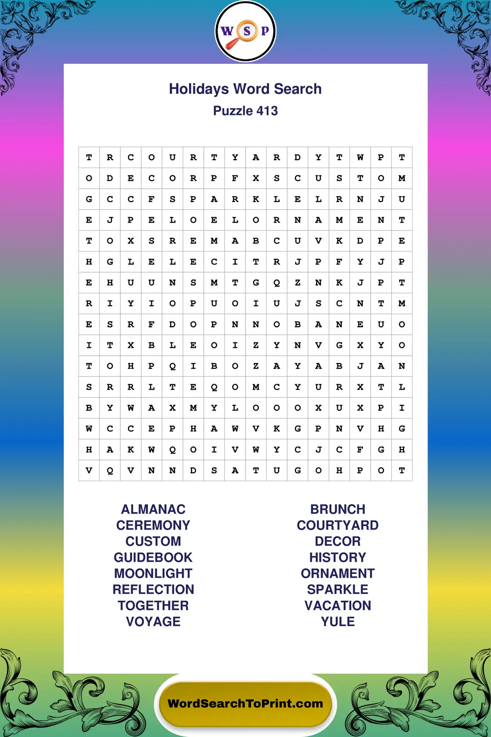 Holidays Word Search Puzzle 413