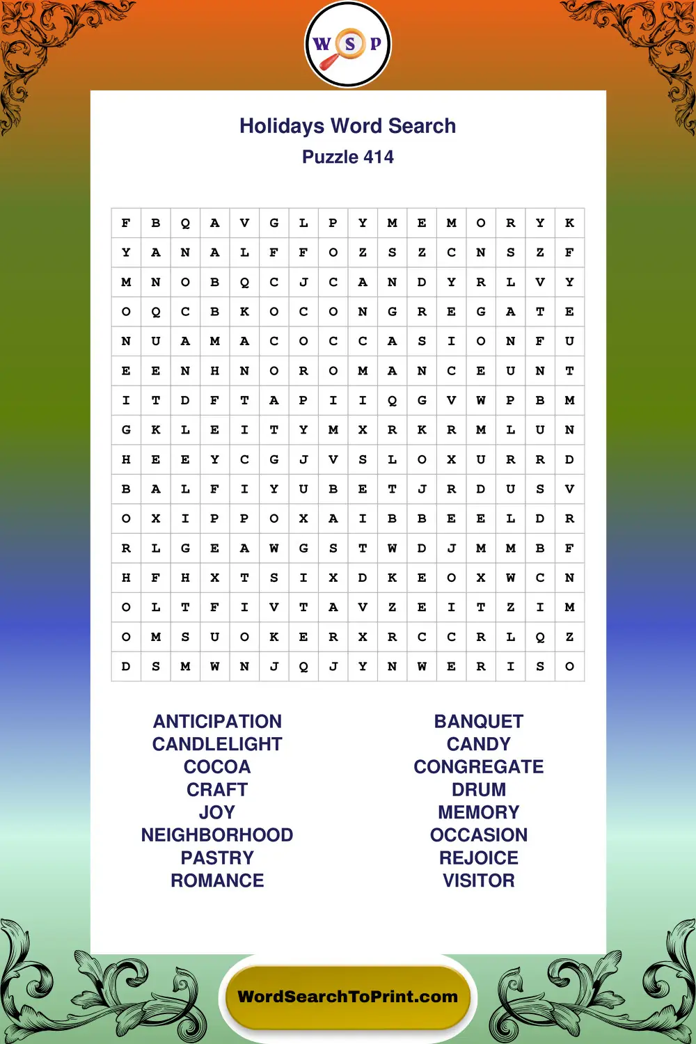 Holidays Word Search Puzzle 414