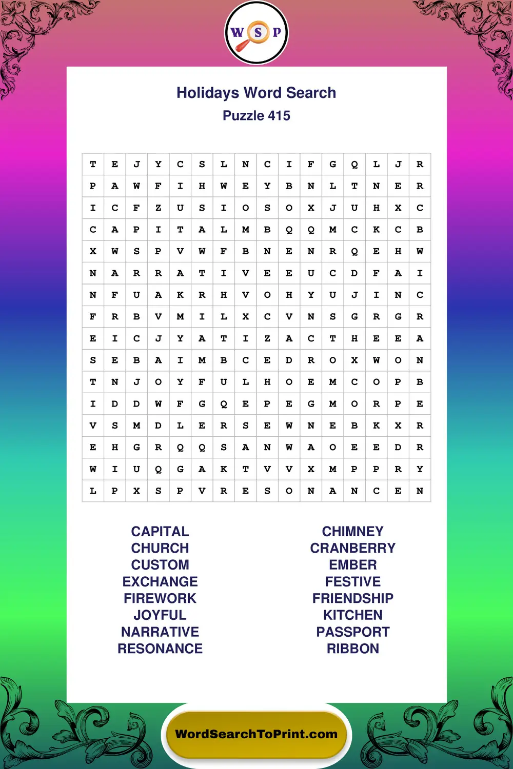 Holidays Word Search Puzzle 415