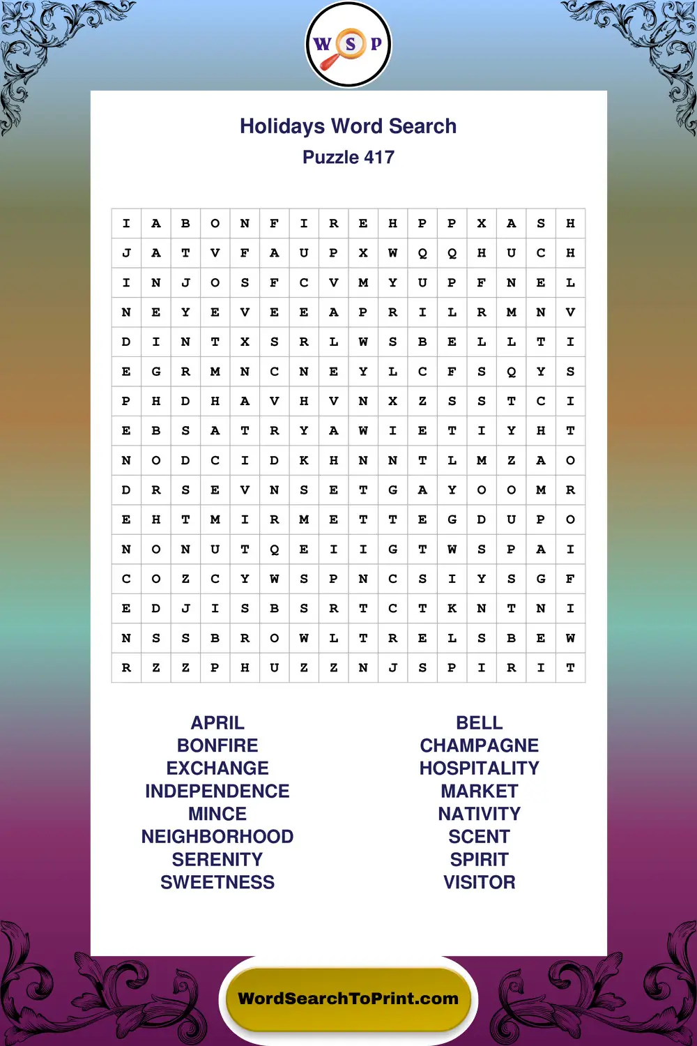 Holidays Word Search Puzzle 417