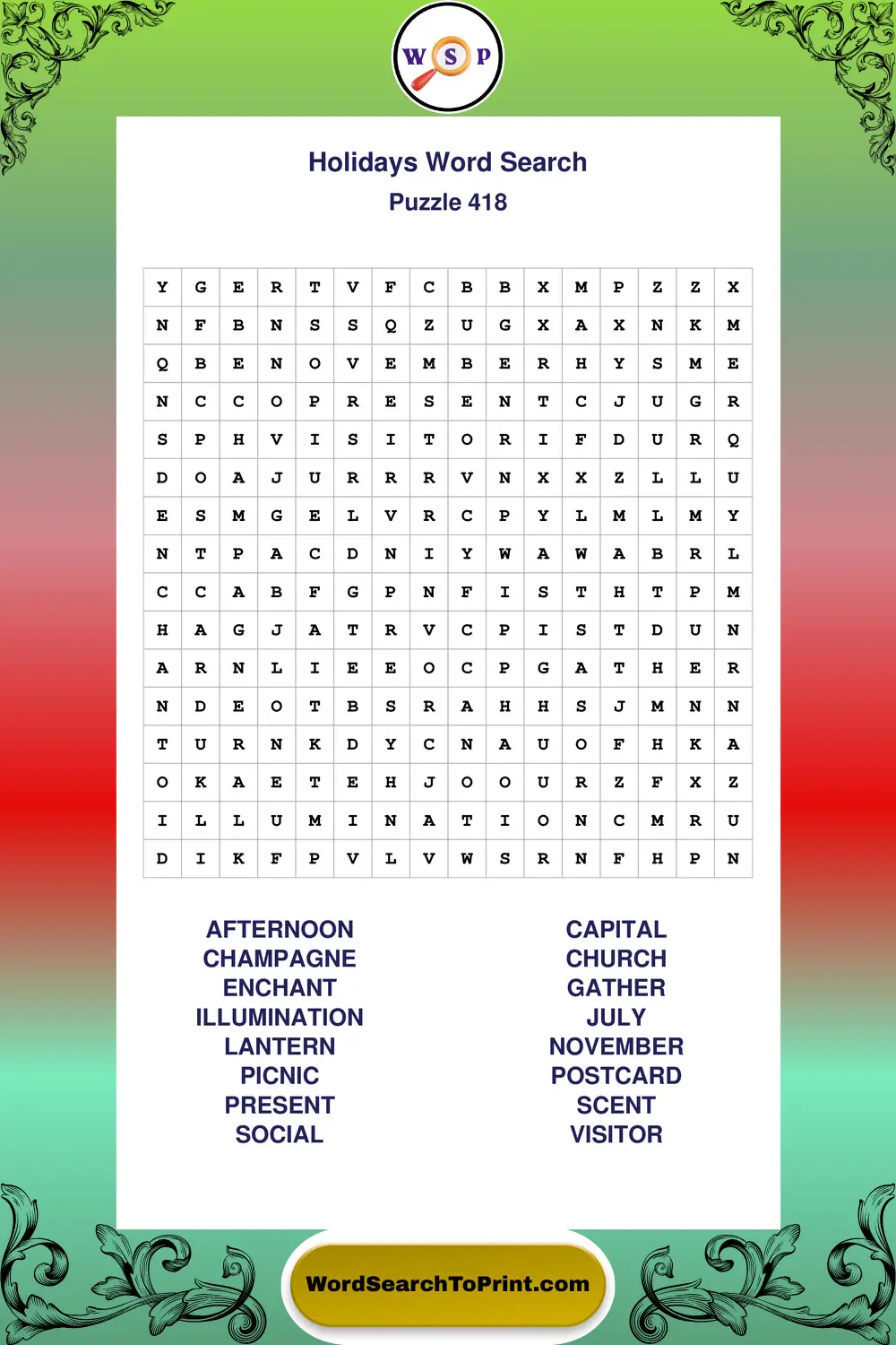 Holidays Word Search Puzzle 418