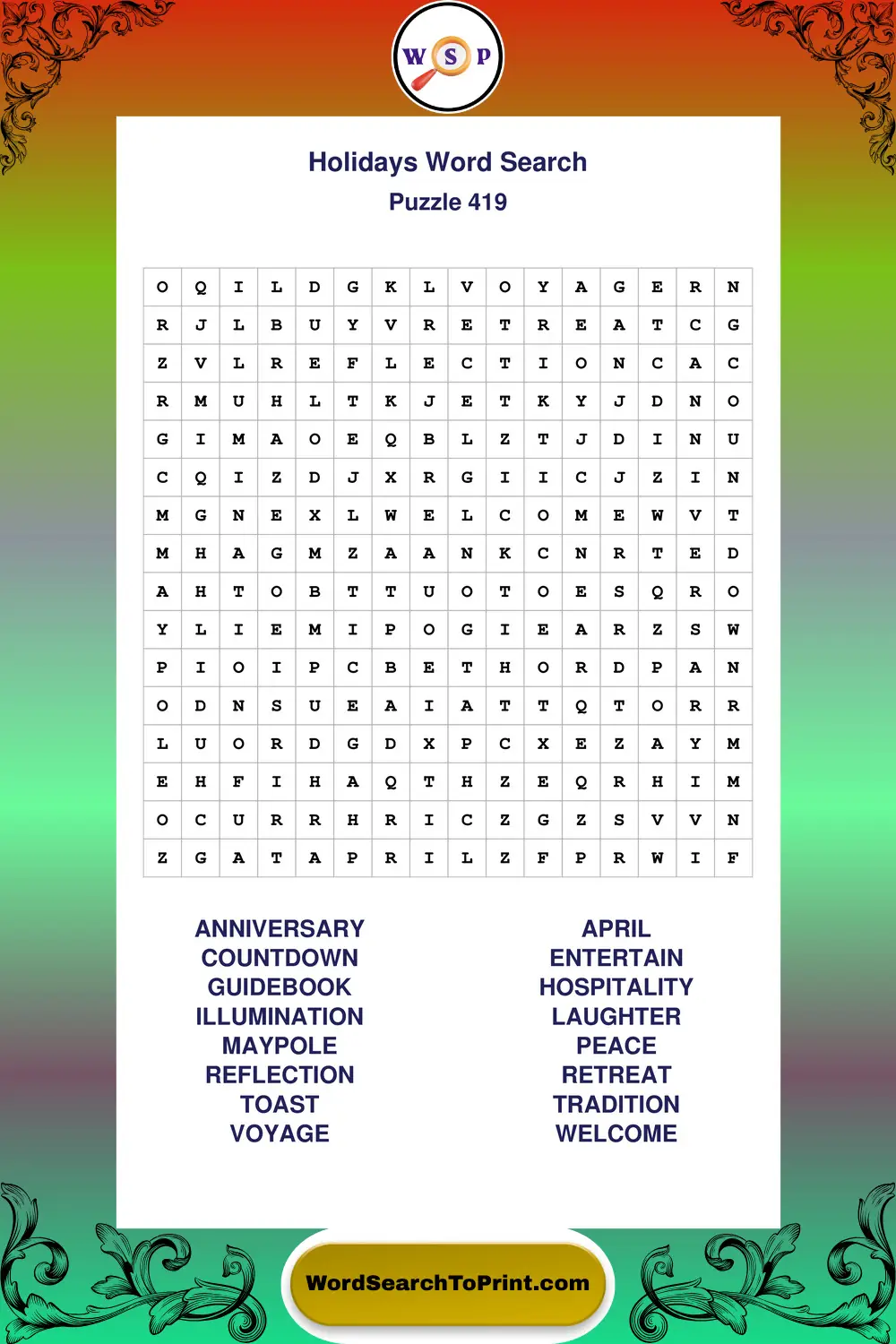 Holidays Word Search Puzzle 419