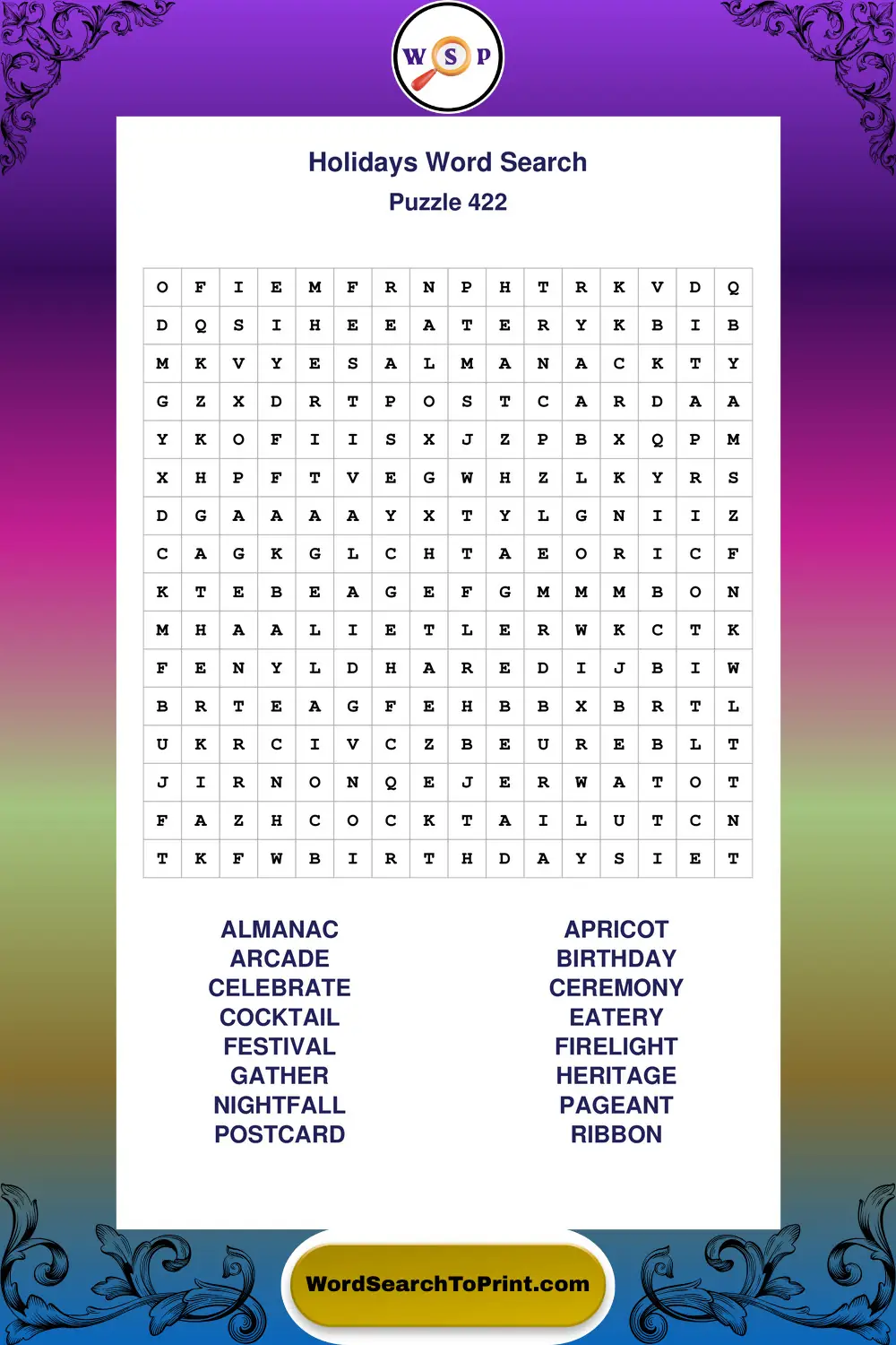 Holidays Word Search Puzzle 422
