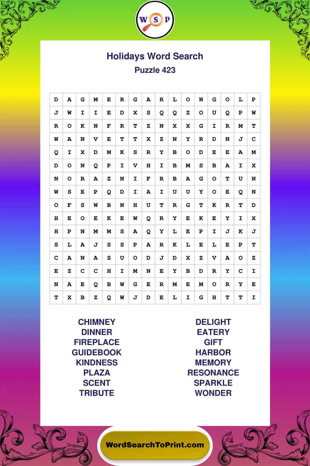 Holidays Word Search Puzzle 423