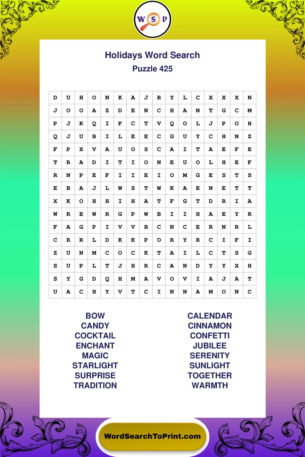 Holidays Word Search Puzzle 425