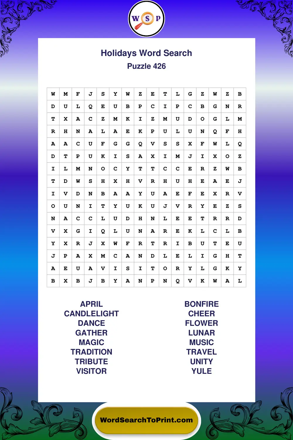 Holidays Word Search Puzzle 426
