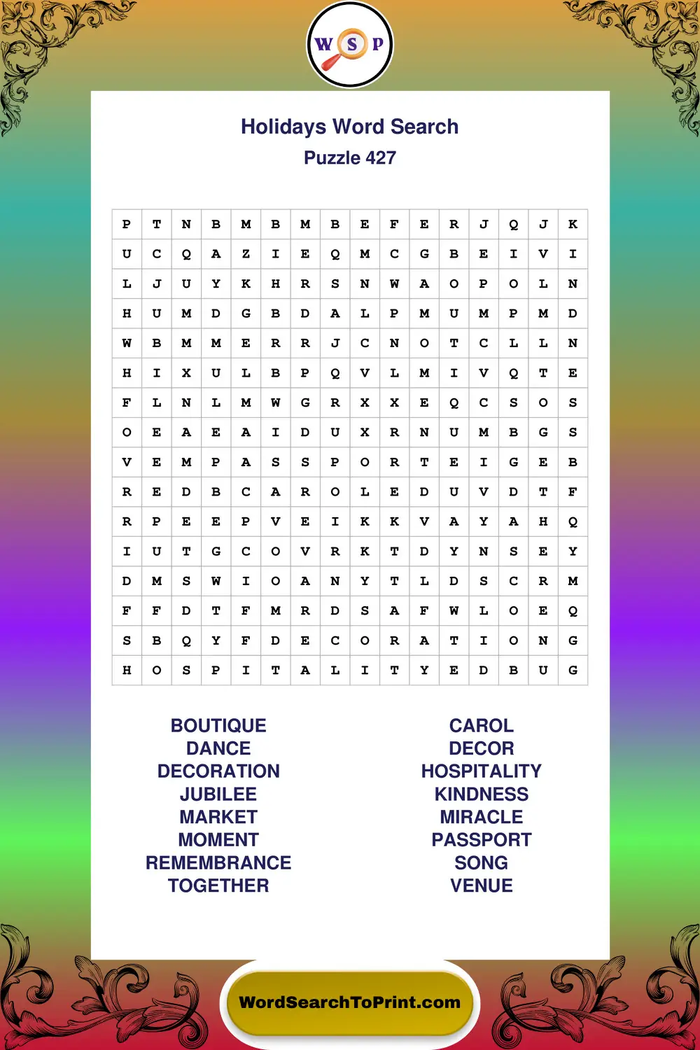 Holidays Word Search Puzzle 427