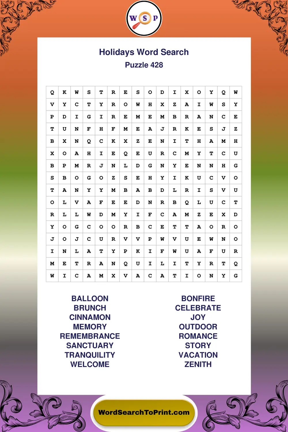 Holidays Word Search Puzzle 428