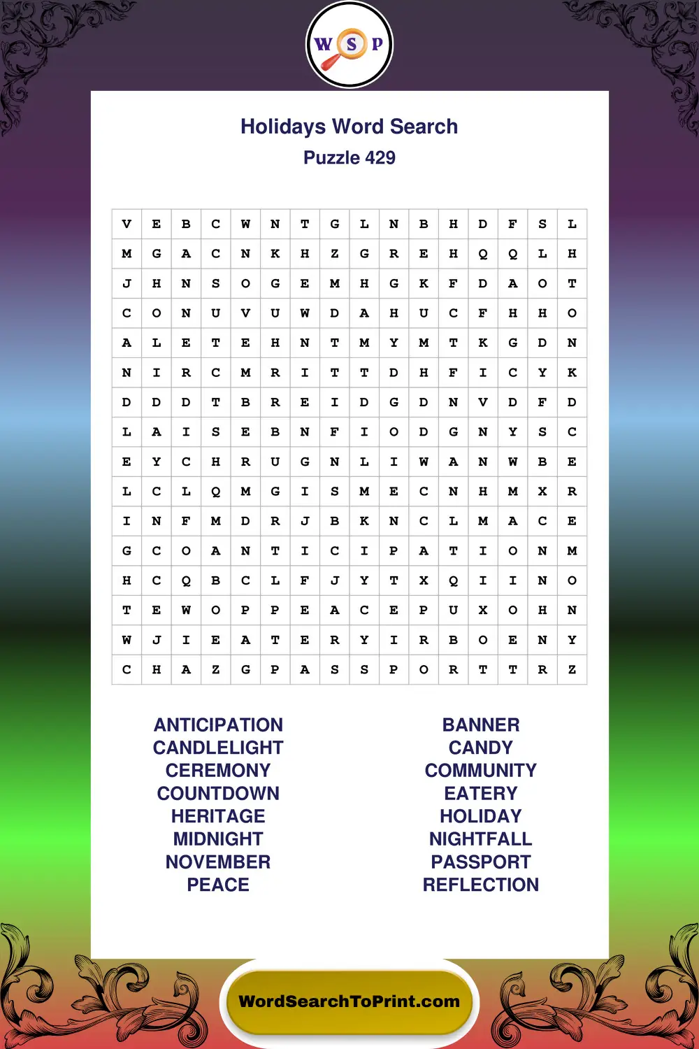 Holidays Word Search Puzzle 429
