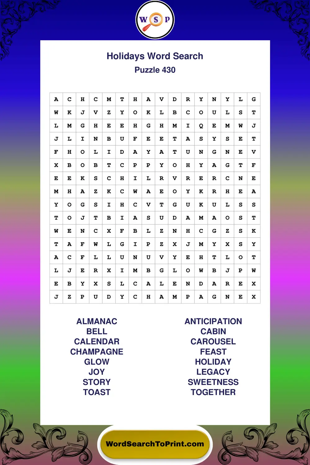 Holidays Word Search Puzzle 430