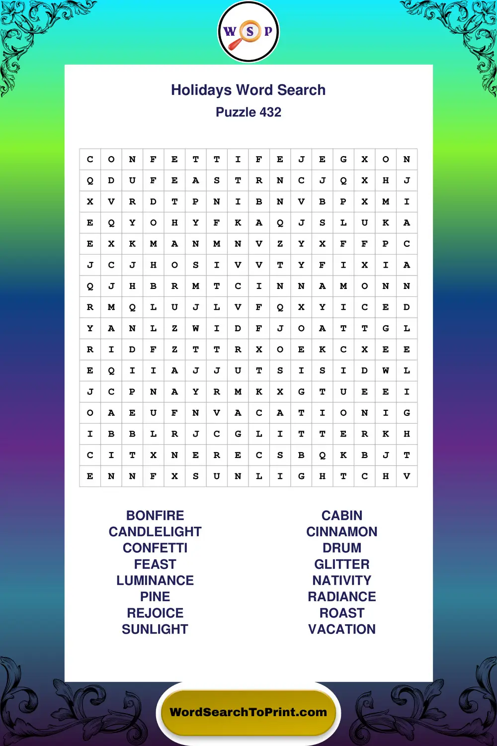 Holidays Word Search Puzzle 432