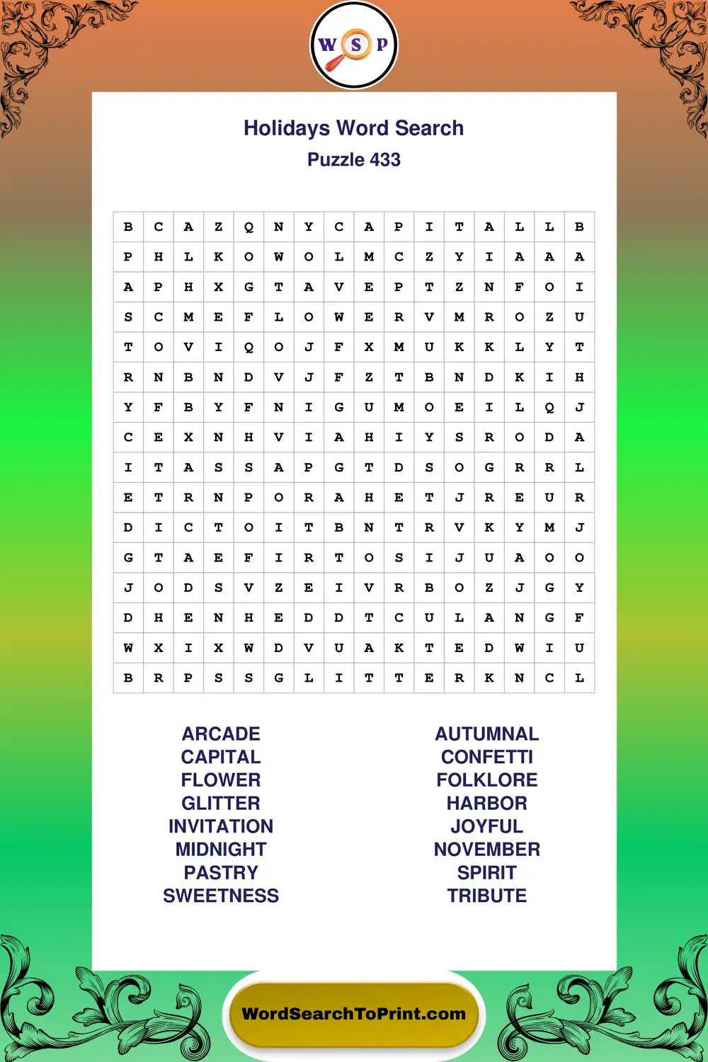 Holidays Word Search Puzzle 433