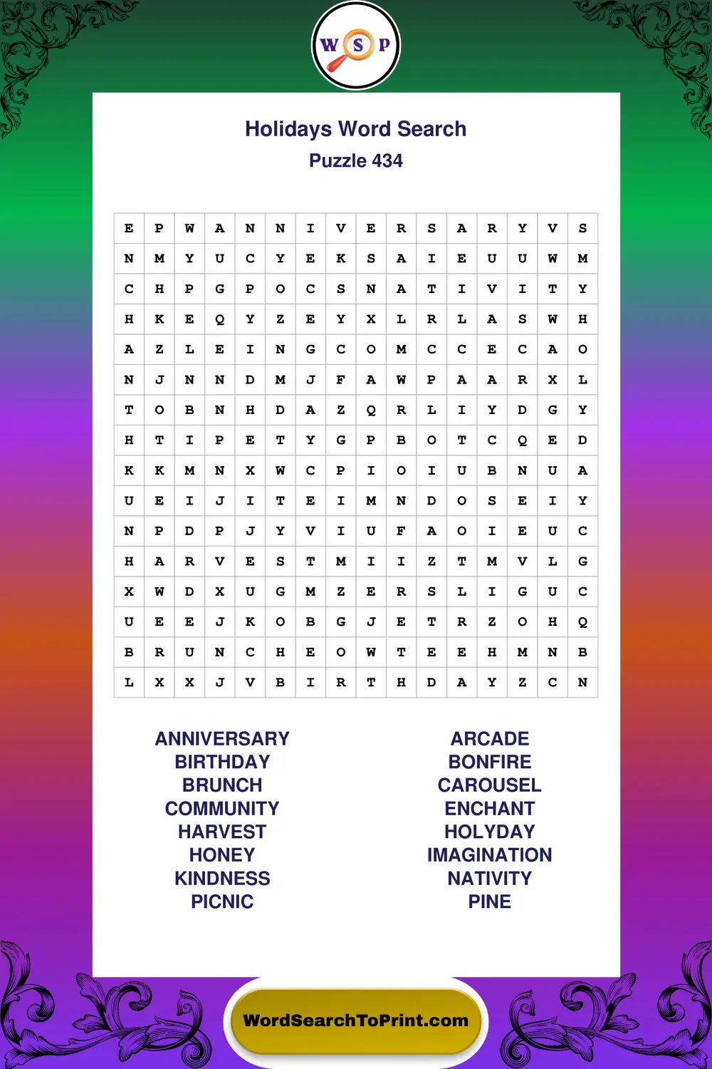 Holidays Word Search Puzzle 434