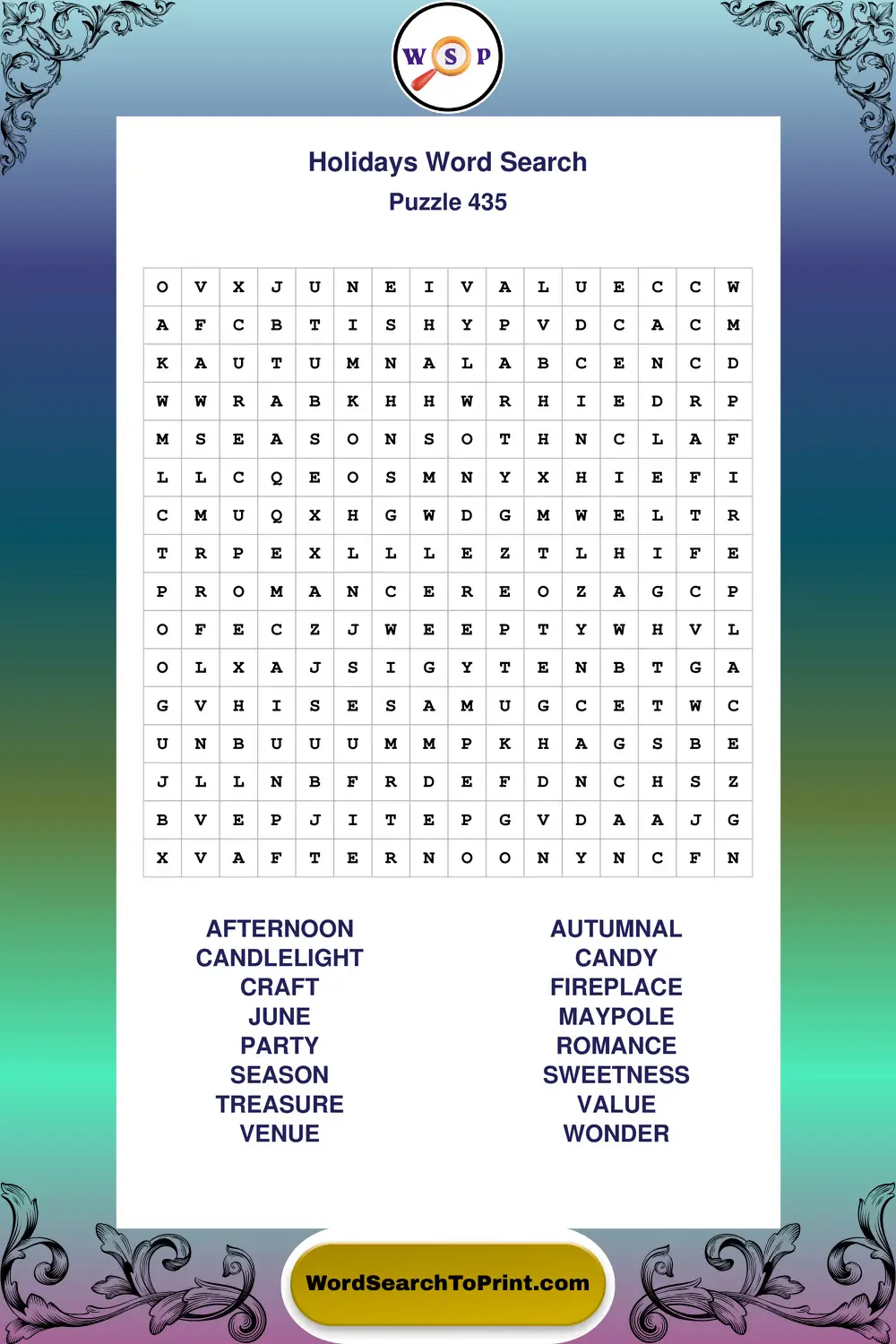 Holidays Word Search Puzzle 435