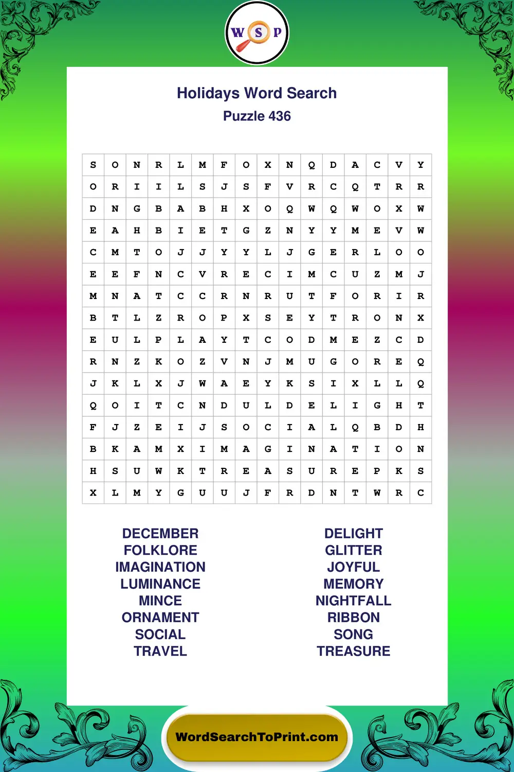 Holidays Word Search Puzzle 436