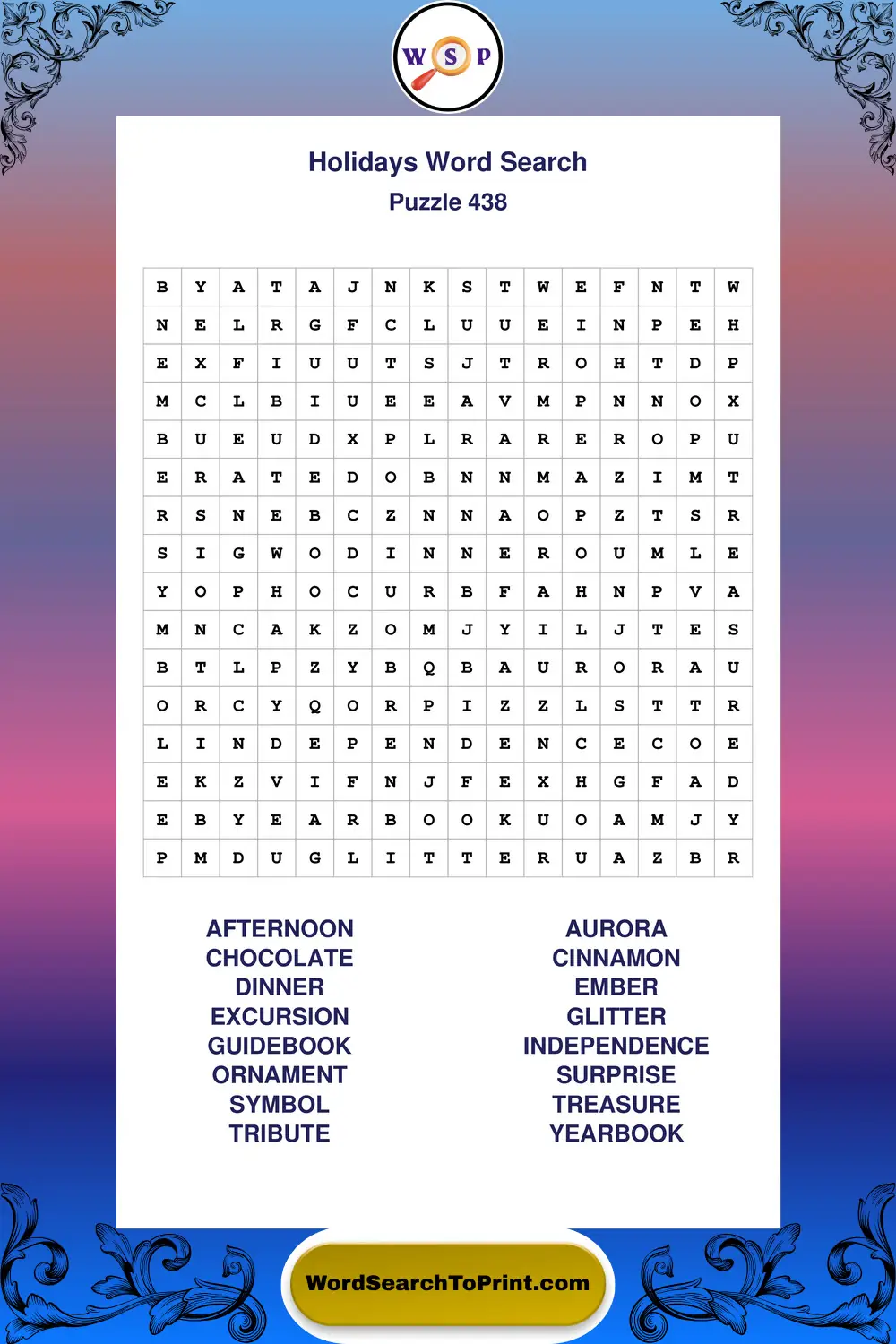 Holidays Word Search Puzzle 438