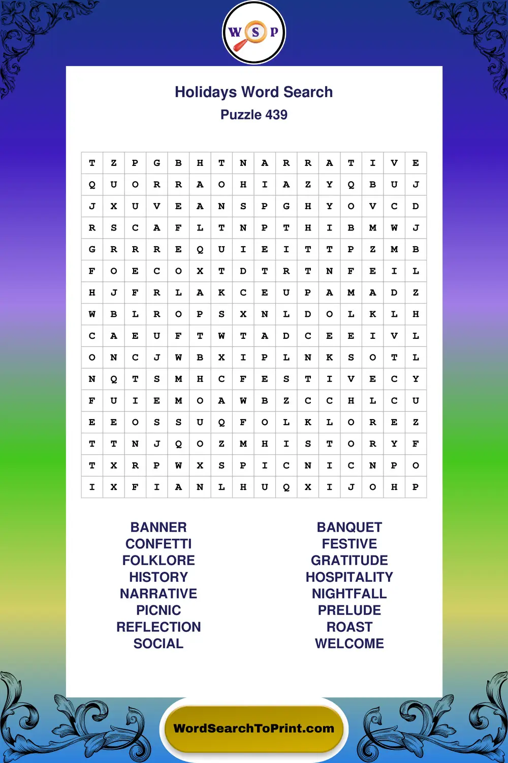 Holidays Word Search Puzzle 439